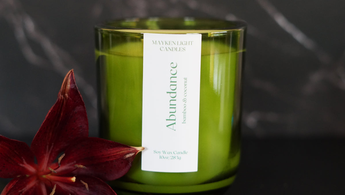 Green candle labeled 'Abundance' with a dark background
