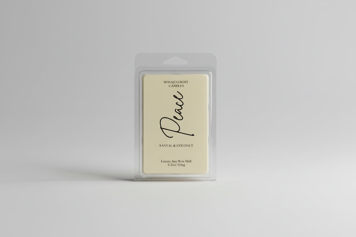 Maydenlight Candles wax melt packaging on a marble surface